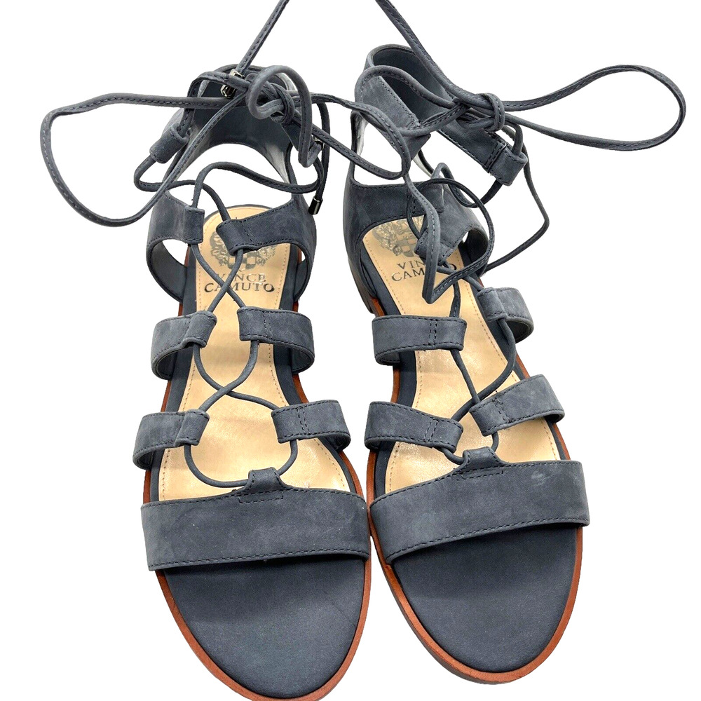 Vince Camuto Gladiator Sandals Gray Suede Laceup Flats Sz US 6.5 M EU 36.5 New